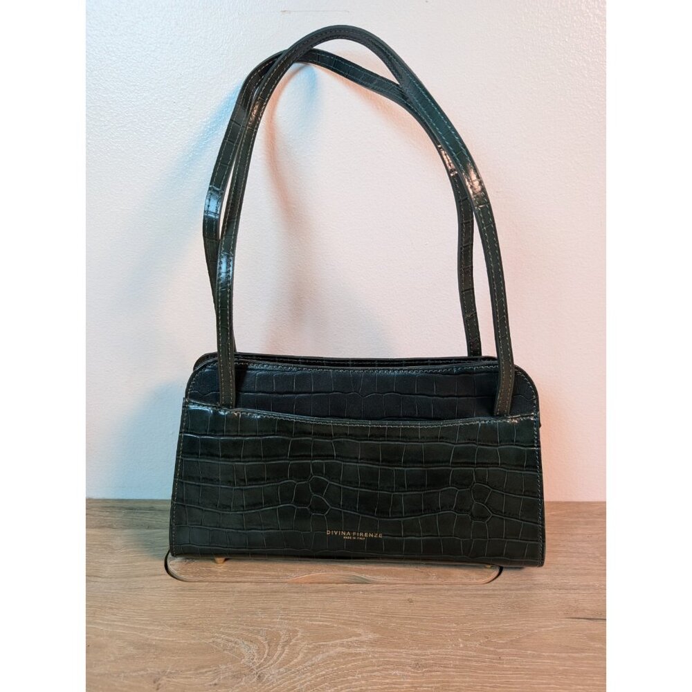 Hunter Green Croc Pattern Divina Firenze Handbag Shoulder Purse Made in Italy
